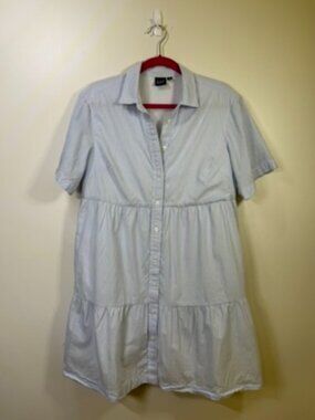 Gap Light Blue Button Front Tiered Shirt Dress